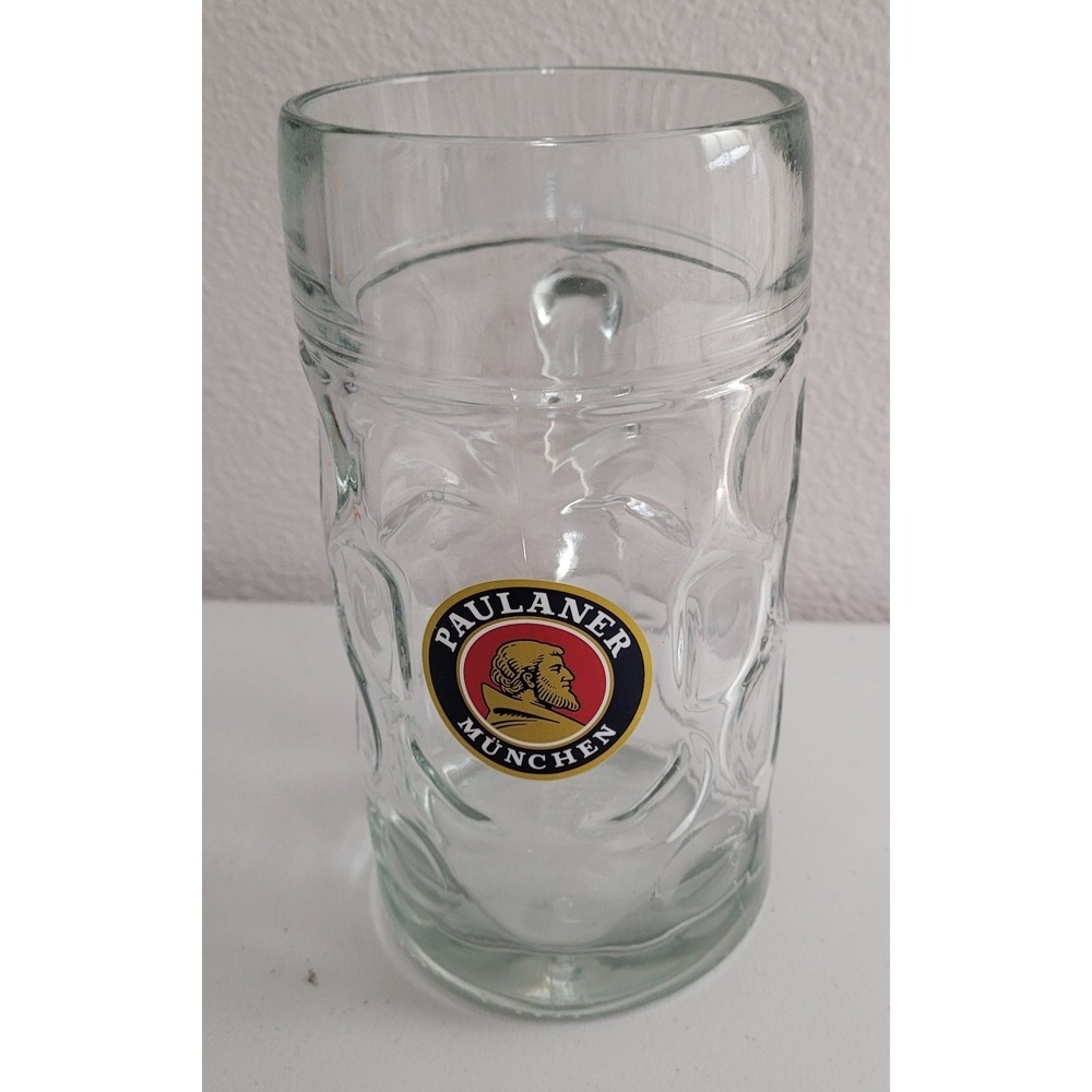 PAULANER MUNCHEN 1 Liter Dimpled German Munich Beer Stein Glass Mug Oktoberfest